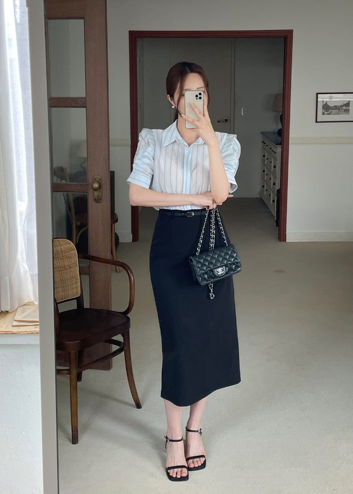 Billy Slit H-Line Long Skirt (Belt Set)