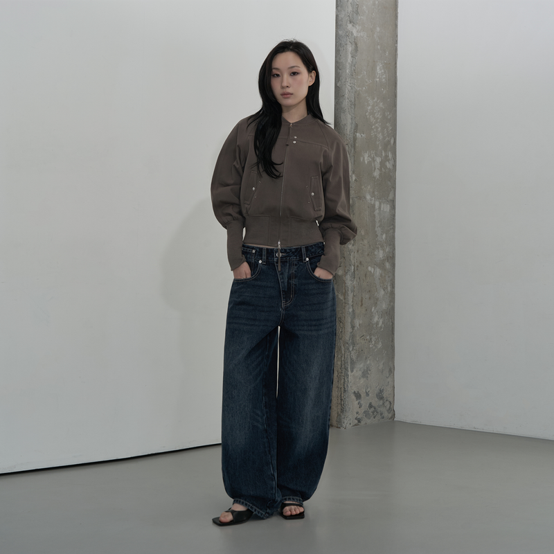 BANDING CROPPED COTTON JACKET (KHAKI BROWN)