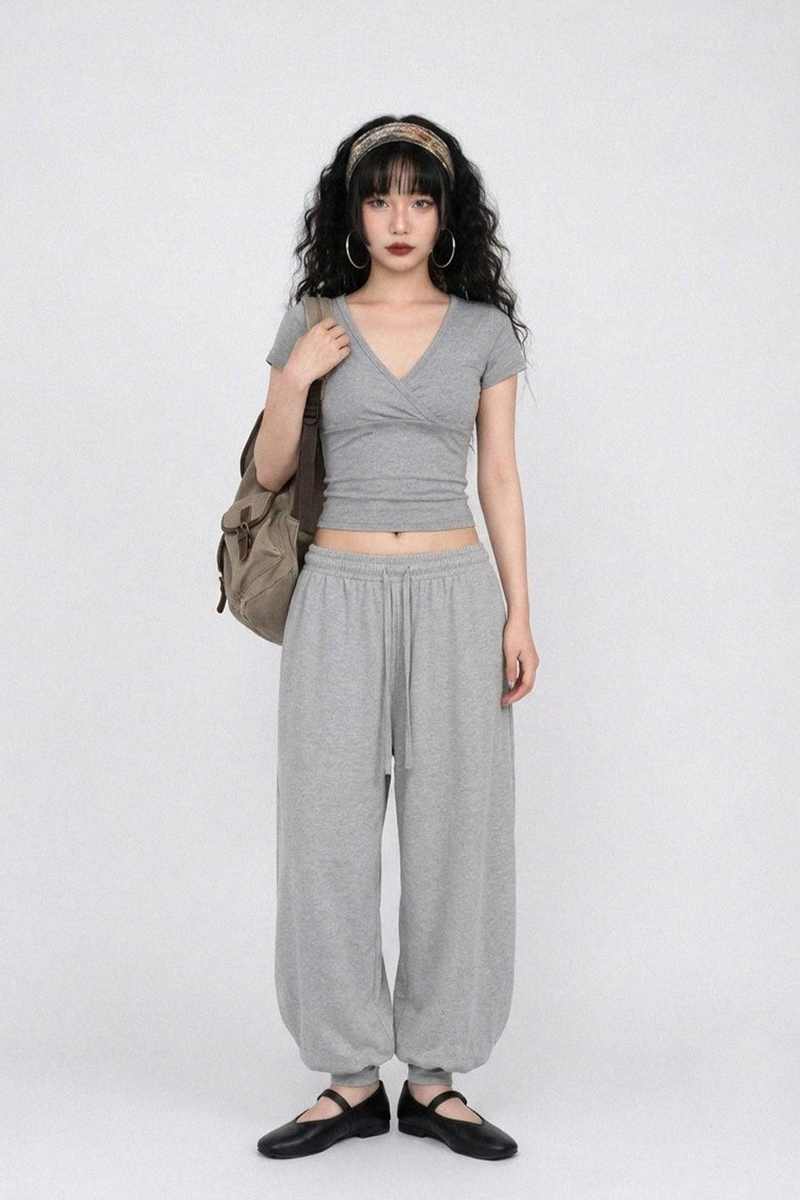 CROSS-WRAP SLIM V-NECK TEE (4COLORS!)