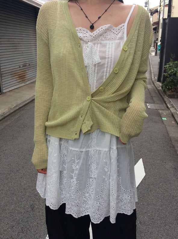 Hyujin Button See-Through Knit Cardigan