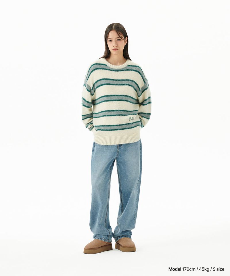 HAIRY STRIPE KNIT SWEATER