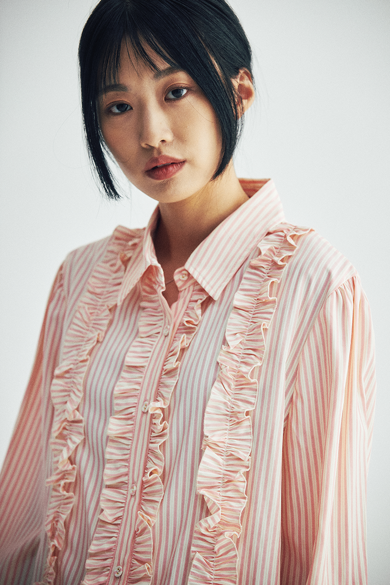 Stripe Frill Blouse (pink)