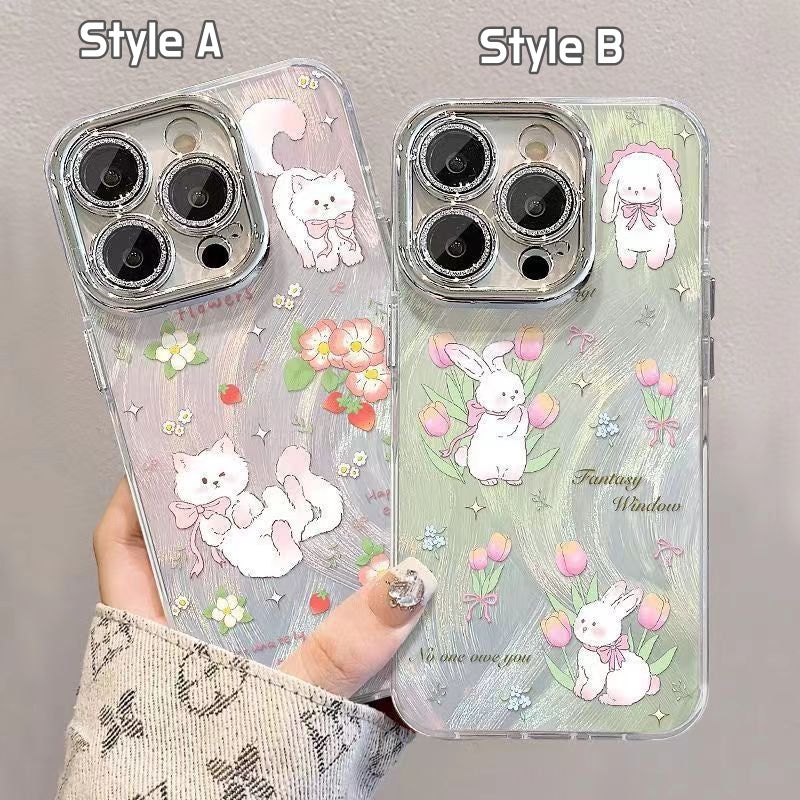 Ribbon Cat & Tulip Deco iPhone Case