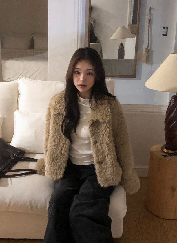 #Wish Collar Crop Fur Jacket (4color)