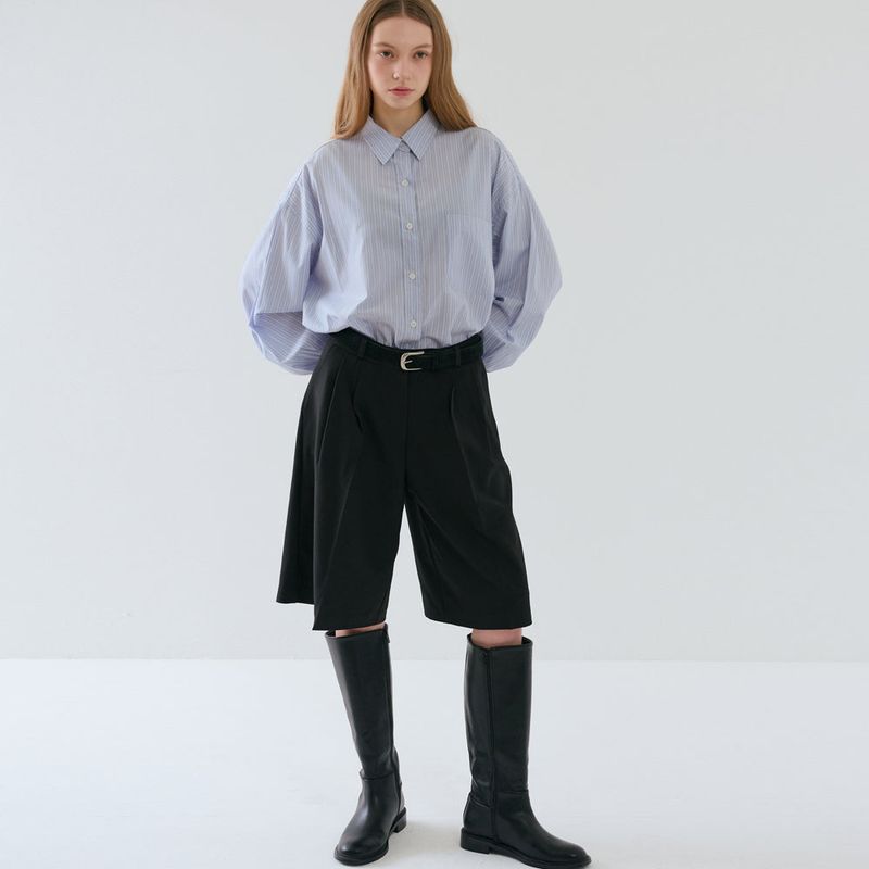 Over-sized Stripe Long Shirts Blue
