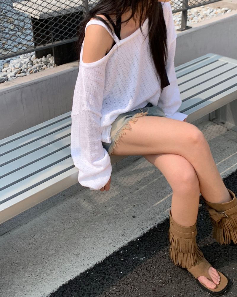 Fringe denim shorts