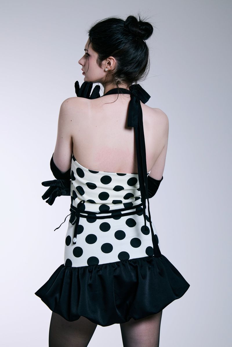 Midnight Bloom Dress (Ivory Dot)