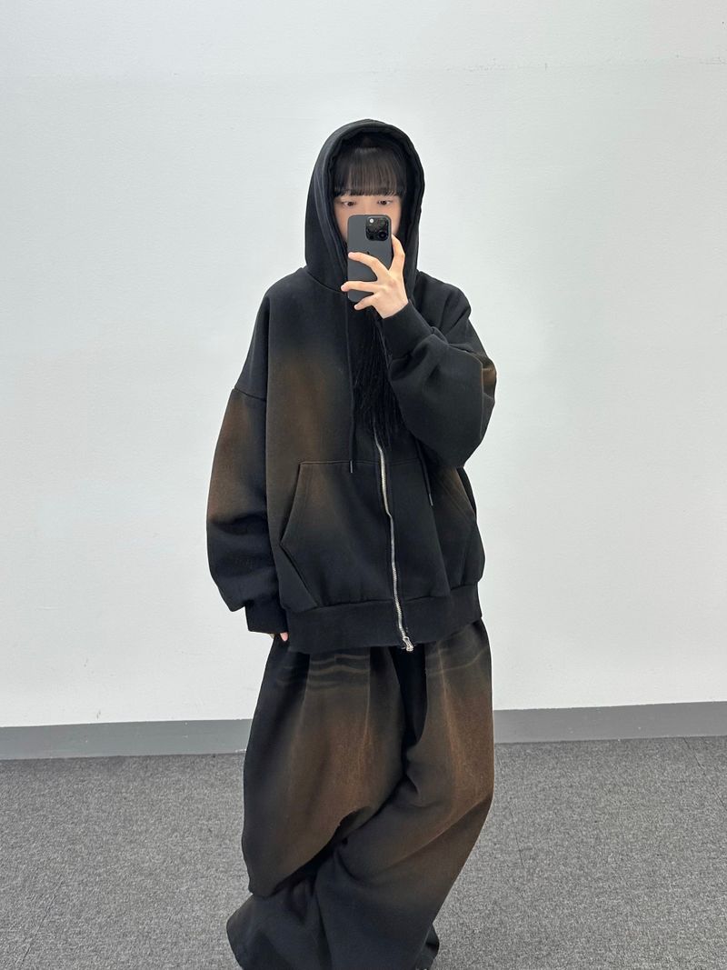 cat brush fleece hood zip-up