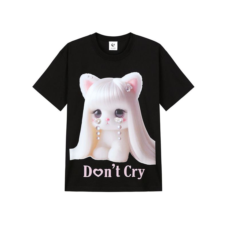 Don't Cry Half T-shirt - BLACK 