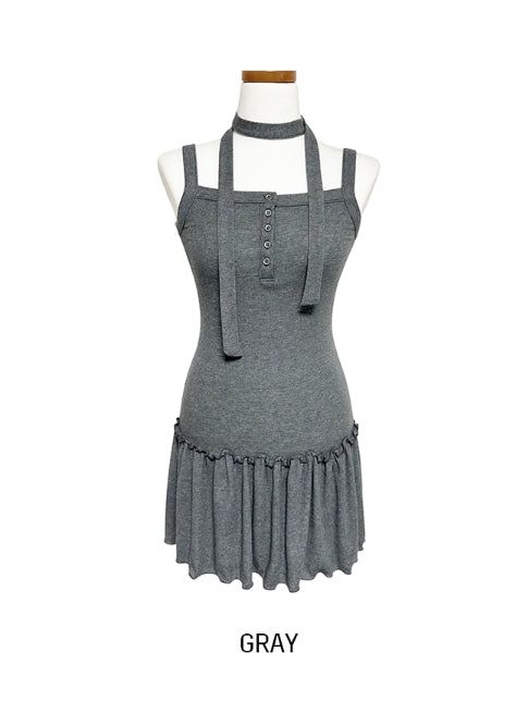 Tiz Button Ruffle Layered Sleeveless Scarf Set
