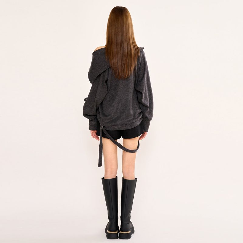 Hairy Zipslit Pullover - Charcoal