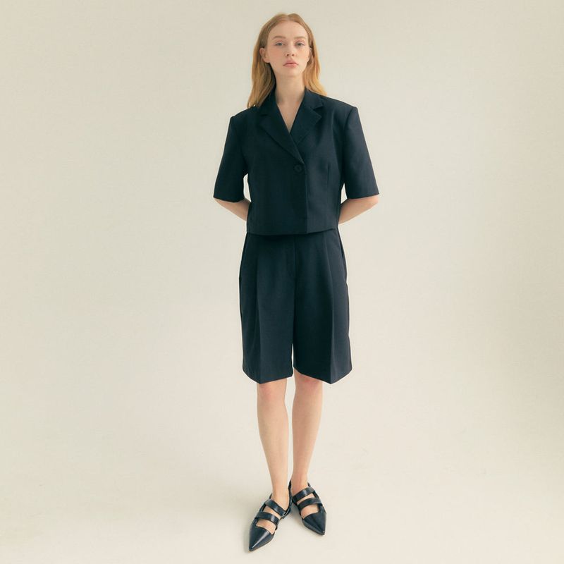 Crop Unbal Half Sleeve Jacket (Black)