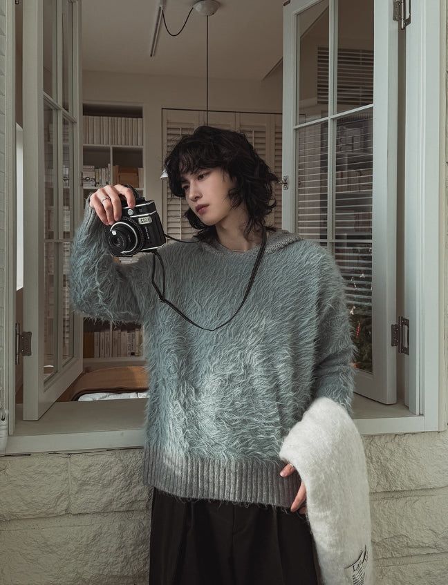 Trimming Mohair Hood Layer Knit