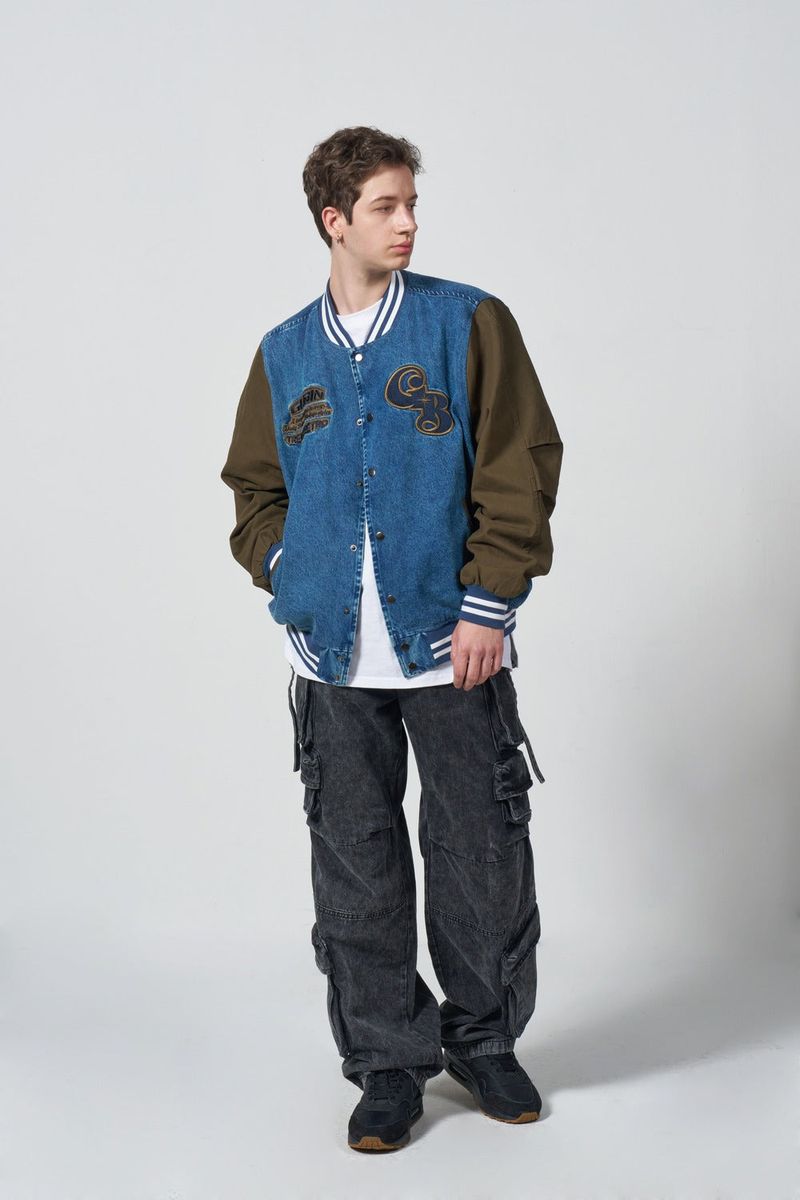 Overpatch Denim Varsity Jacket - KHAKI