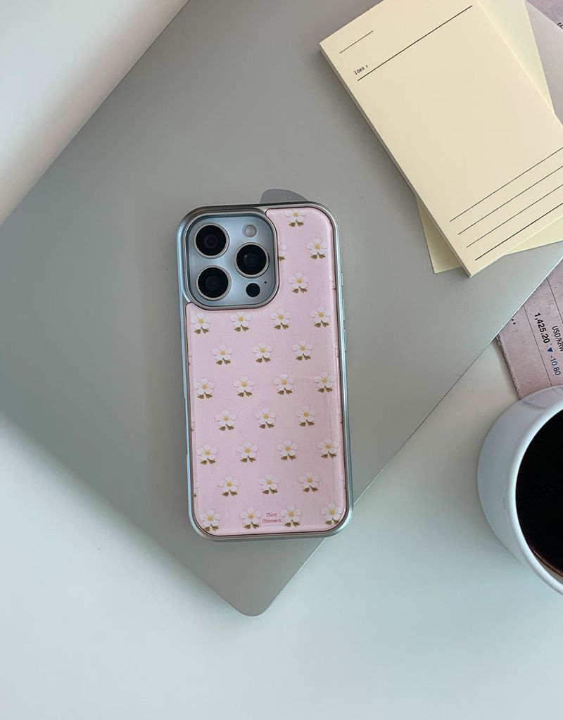[MADE]プチフローラルピンク シルバーエポキシ バンパー iPhoneケース