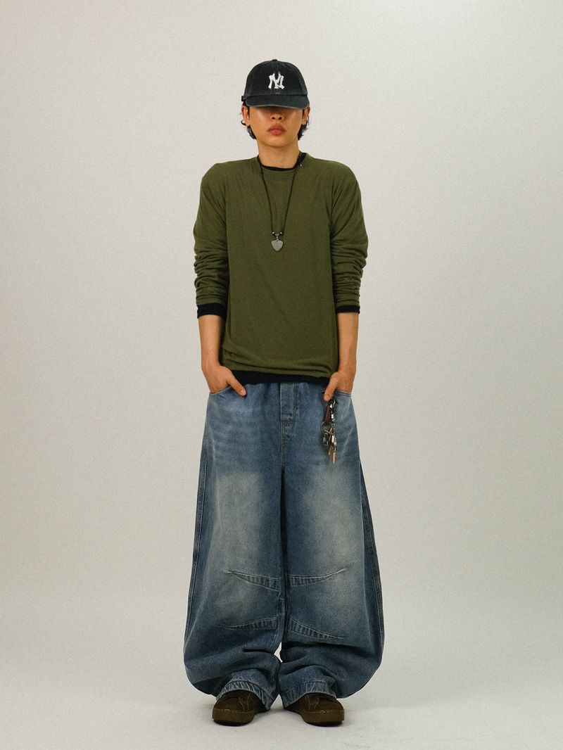 BA Denim Washed Panel Banding Pants