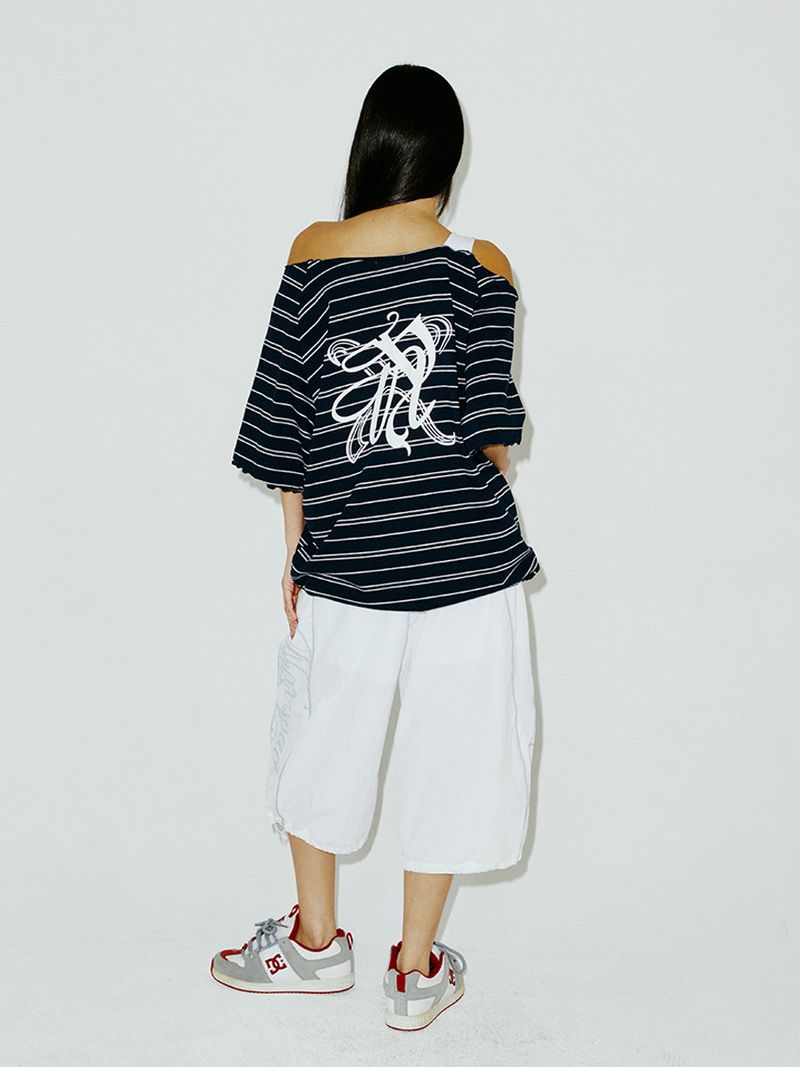 STRIPE OFF SHOULDER SS NAVY