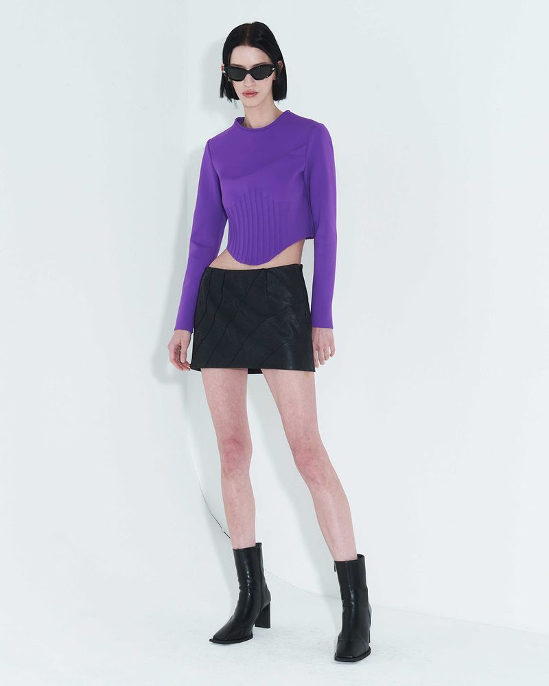 Pintuck Jersey Top _ Purple