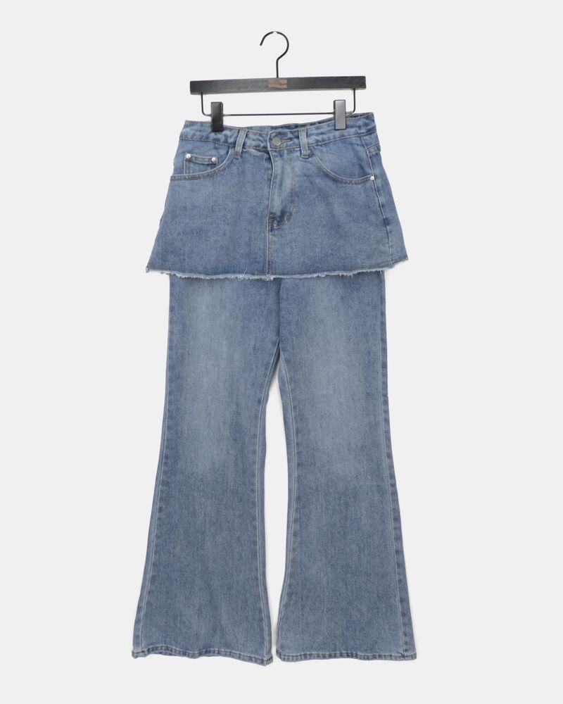 Kirrit Pocket Bootcut Washed Denim Skirt-Pants