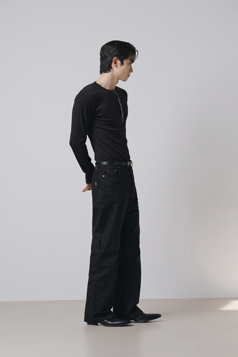 Semi flare cotton pants(Black)