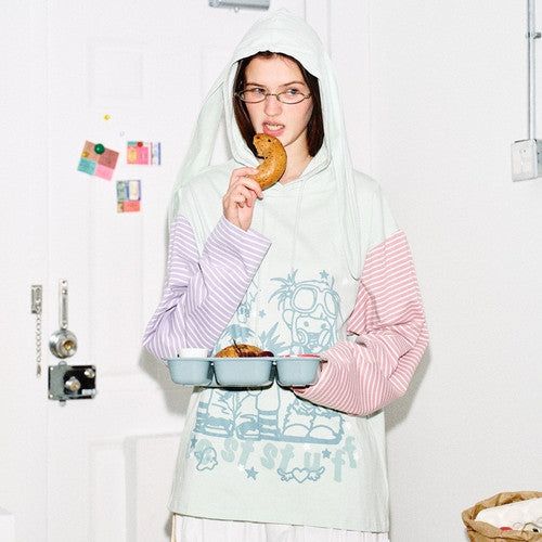 Color Stripe Rabbit Hoodie