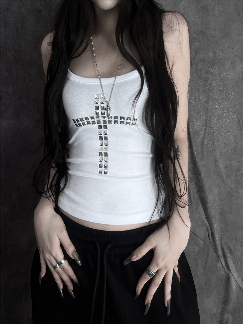 metal stud cross sleeveless (3color)
