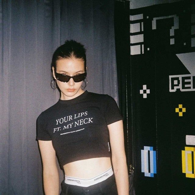 ‘Your lips ft. My neck’ Crop Tee Black