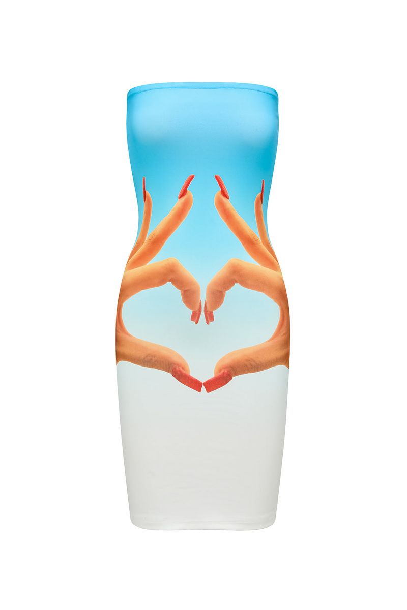 Blue Bestie Heart Hands Tube Dress