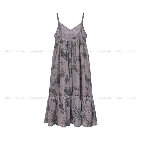Misty Mauve Flower Chiffon Long One Piece