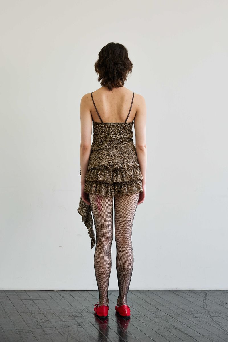 LEOPARD FRILL SLEEVELESS TOP / BROWN