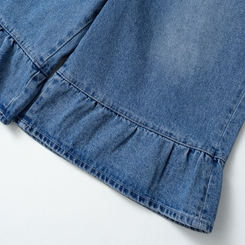 denim frill bermuda pants