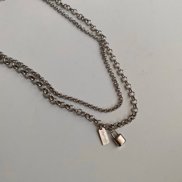 jmul Bold Lock Two Lines Chain Choker Necklace
