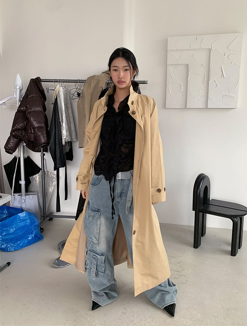HIGH NECK MAXI TRENCH COAT (3C)