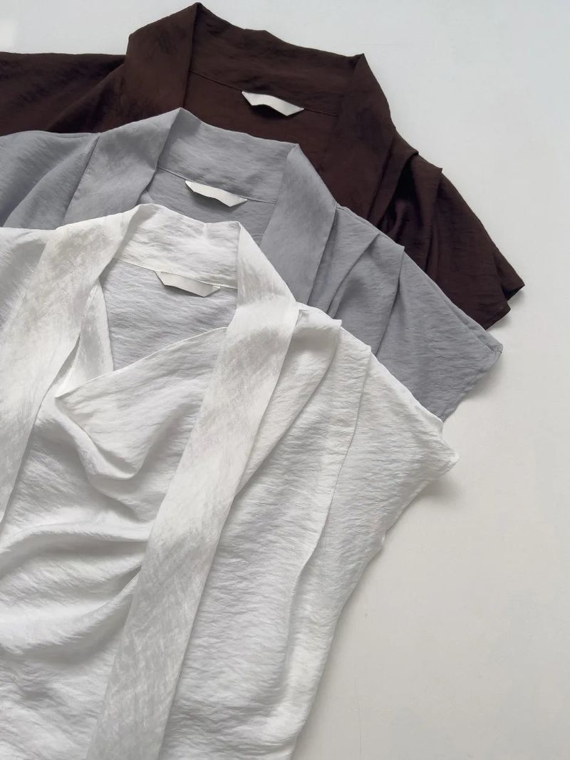[Short Sleeve Version] Meringue Drape Tie Blouse