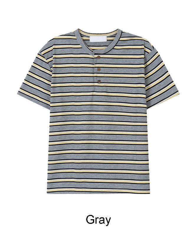 Roan Striped Henley Neck Short Sleeve Tee