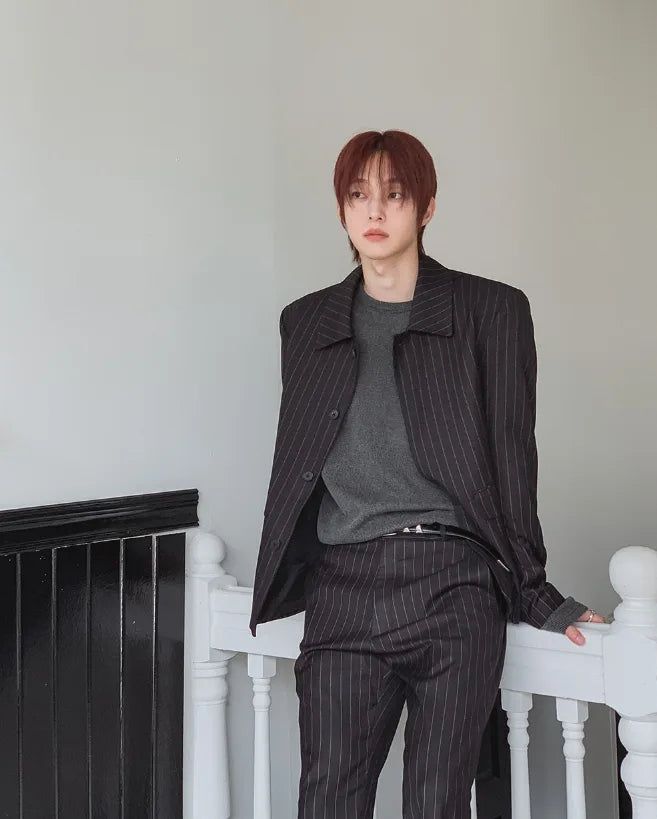 Bonnen Stripe Hidden Button Blazer