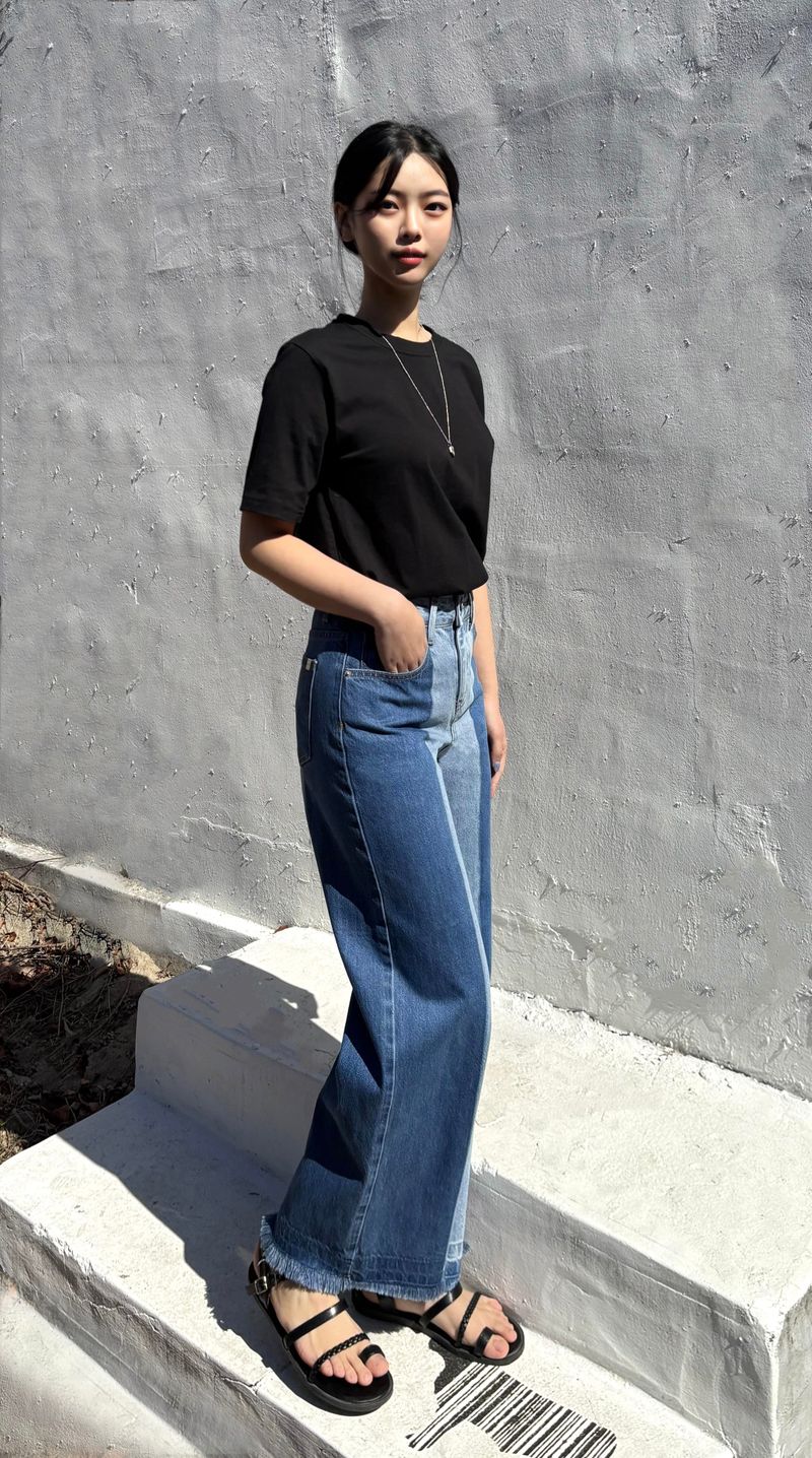 3RD REORDER TWO-TONE CONTRAST DENIM PANTS code 25006