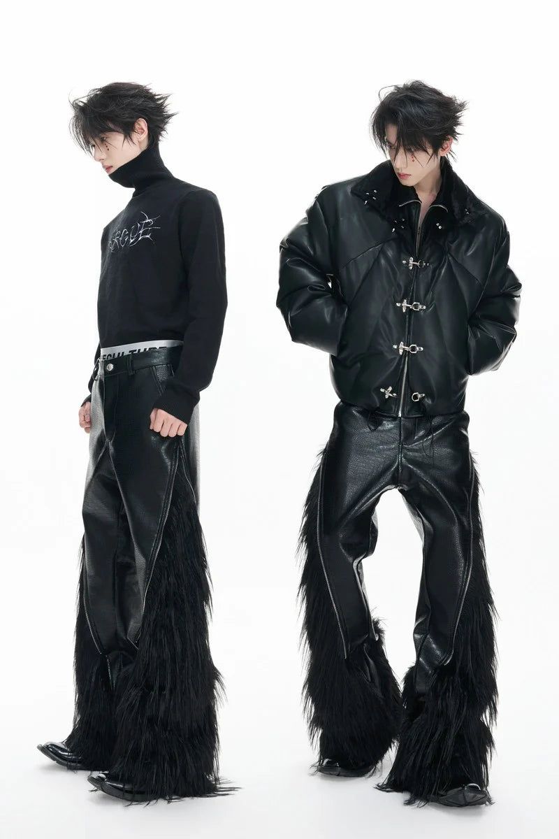 Faux Fur Croc Zip Pants