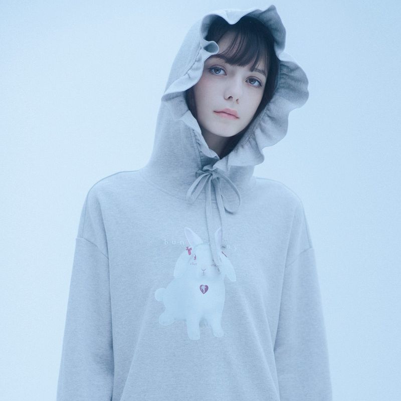 0 7 bunny ruffle hood - GREY