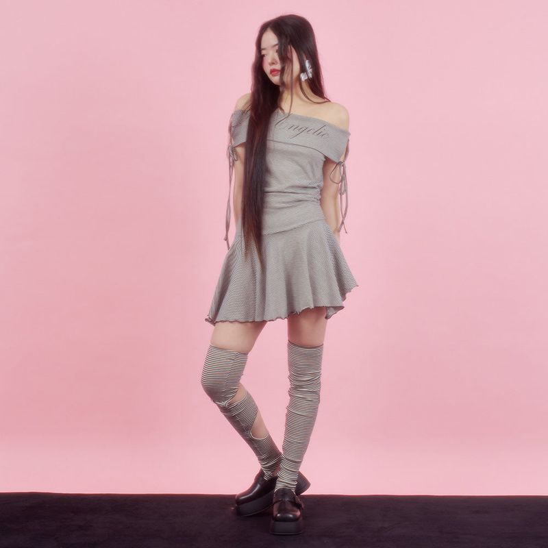 ANGELIC STRIPE DRESS [BLACK]