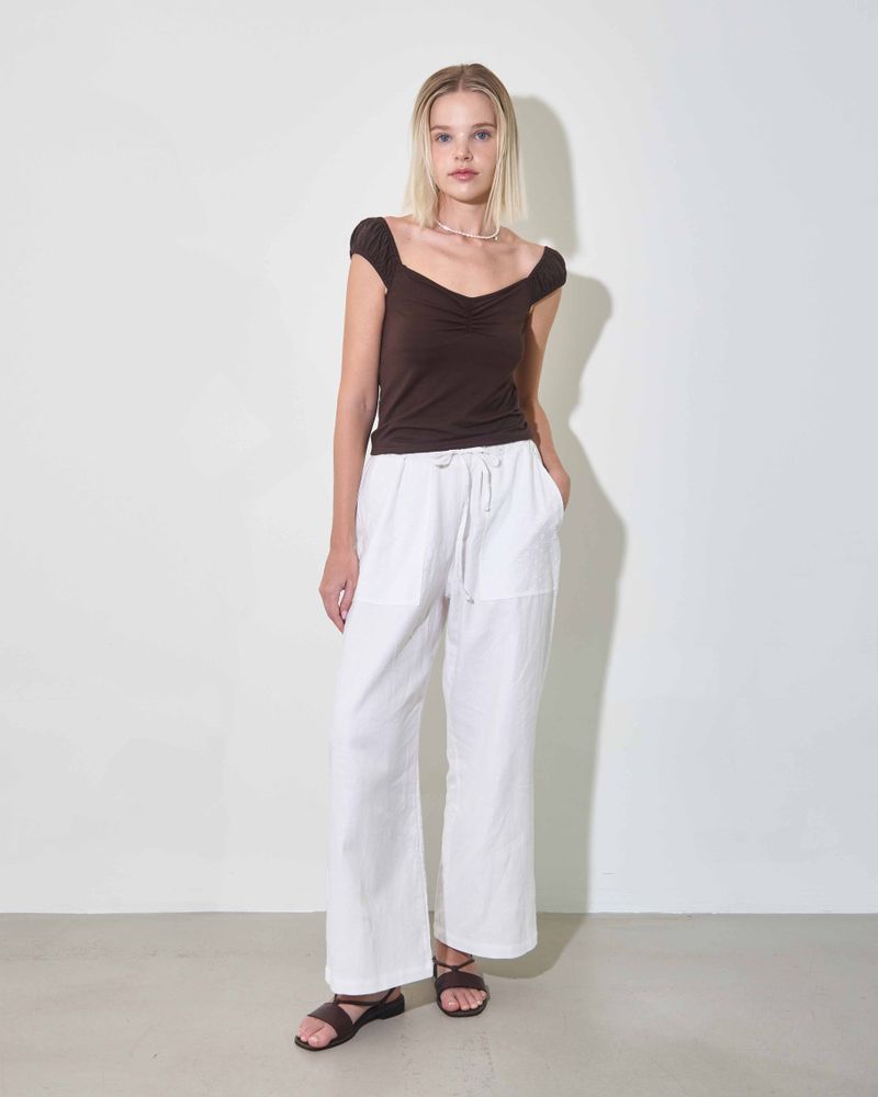 EMBROIDERY POCKET LINEN PANTS / WHITE