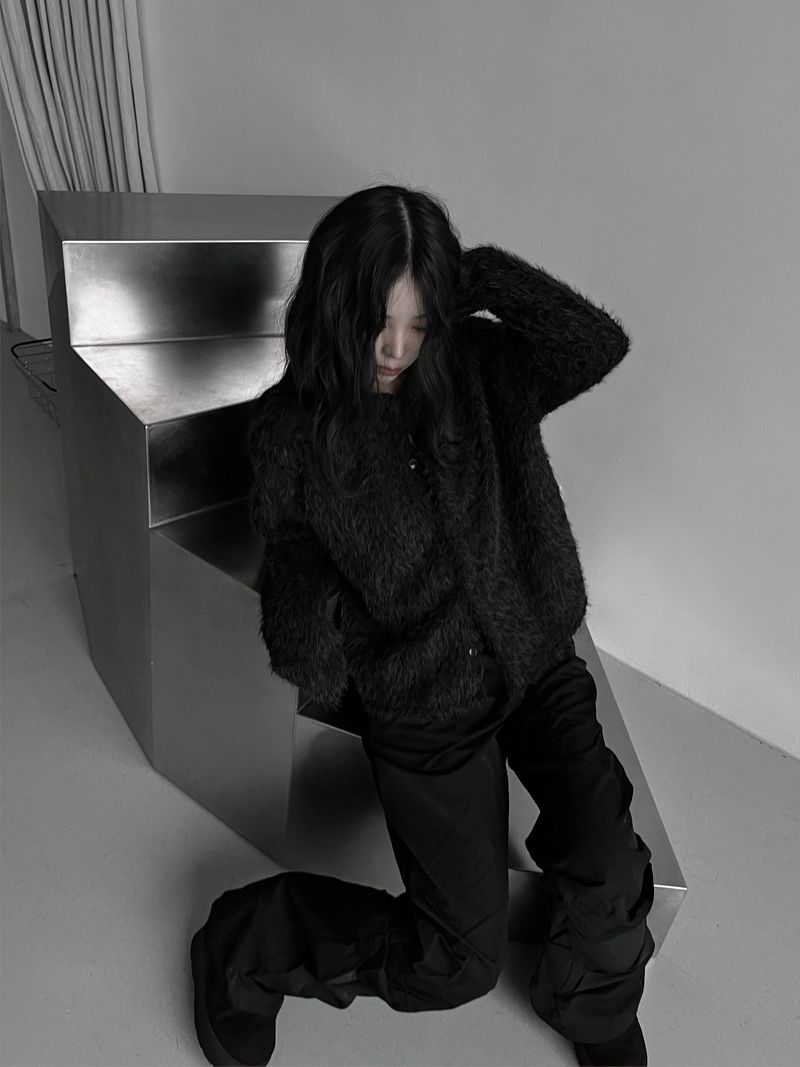fuzzy airy round knit cardigan (2color)