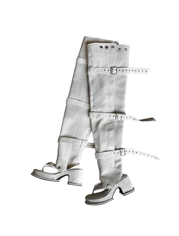 1203 Multiway Buckle Thigh-High Flip-flop Boots