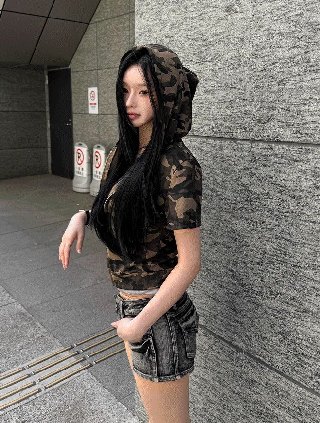 Camo Slender Crop Hoodie
