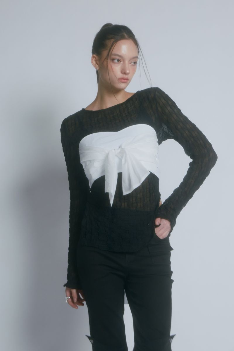 SEETHROUGH LACE SLIT TOP(BLACK)