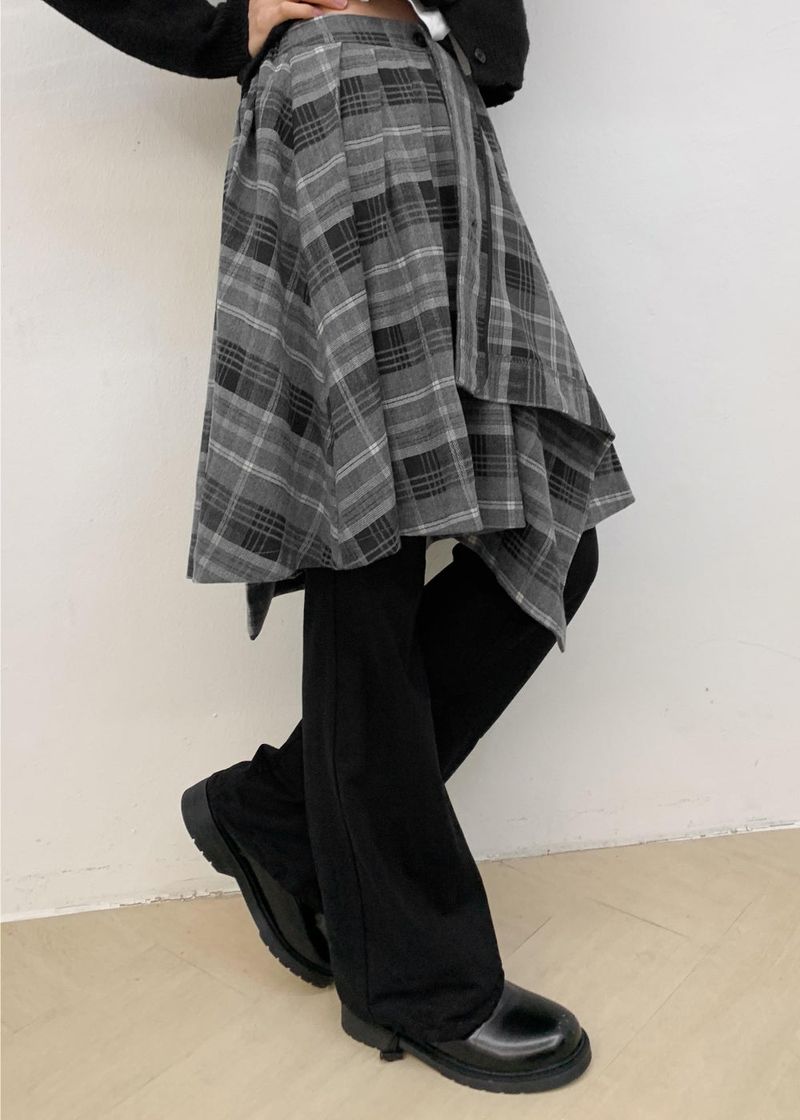 CHECK WRAP MIDI SKIRT