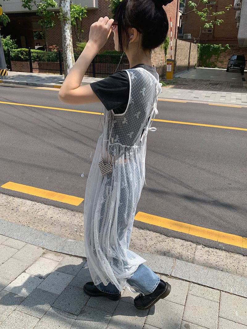 LACE SEE-THROUGH LAYERED DRESS