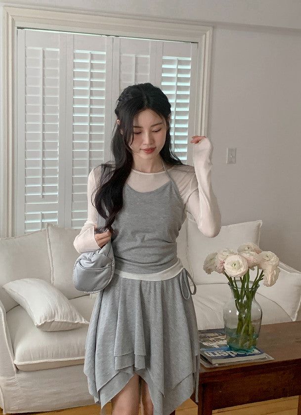 Halter Neck Ribbon Layered Sleeveless (3color)
