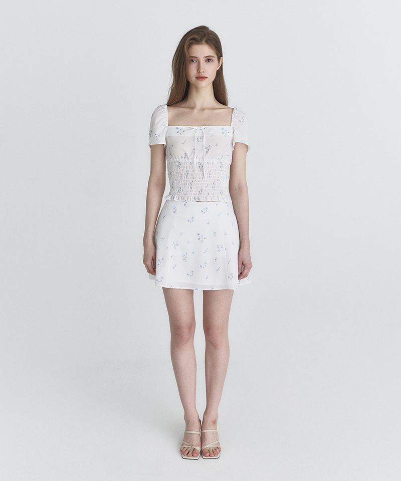 Floral puff blouse (White)