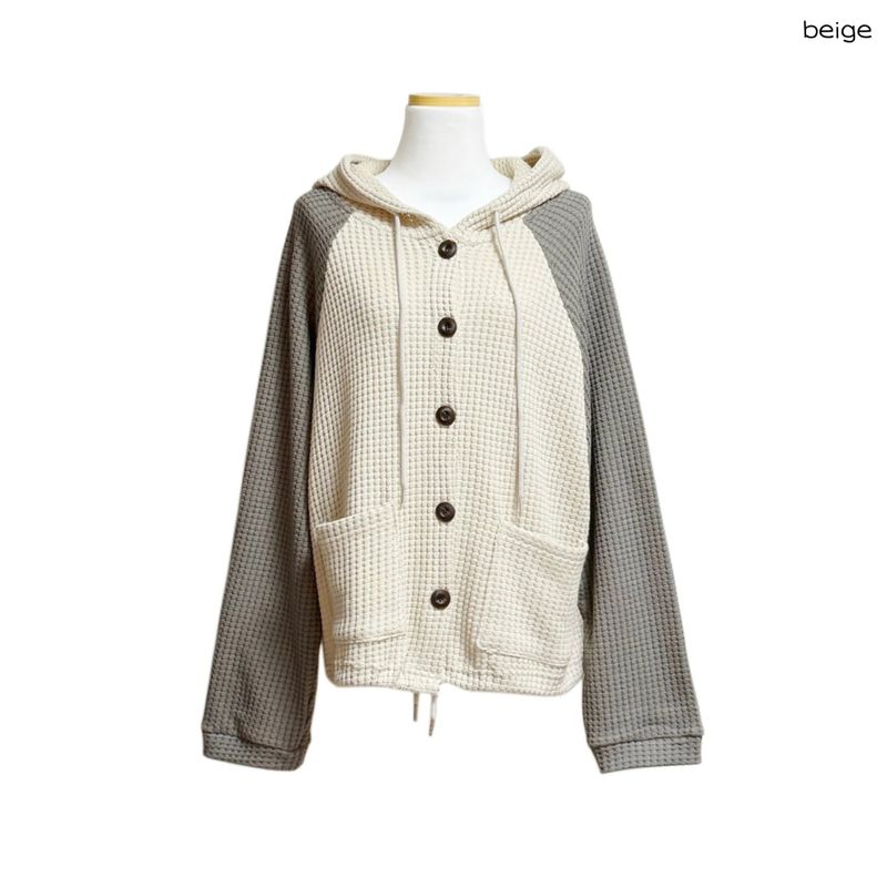 (2color) Waffle Raglan Hood Cardigan